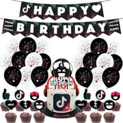 GEEKEO Tik Tok Balloon Garland Arch Kit, Music Theme Party Balloons Decoration with Black White Latex Balloons Printed with Music Symbols for 80s 90s Disco Karaoke Hip Hop Girl Birthday Party