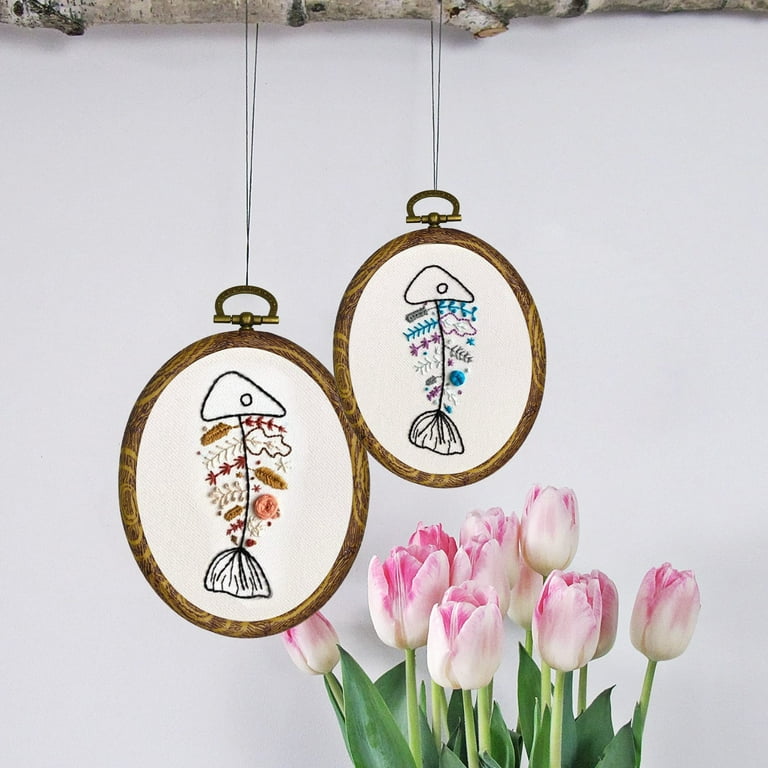 5Pack Embroidery Hoops Set - 8'' 9'' Oval Round Cross Stitch Hoop Frames,  Imitated Wood Embroidery Frame Circle for Art Craft Sewing Needwork
