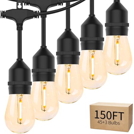 

LED Outdoor String Lights Shatterproof Patio Lights Commercial Grade Weatherproof S14 Hanging Lights with 45 Plastic Dimmable Bulbs for Patio Backyard Garden Cafe Connectable