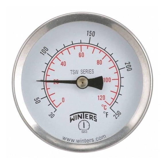 Winters Thermometer, Analog, 30-250 deg, 1/2in NPT TSW174LF.