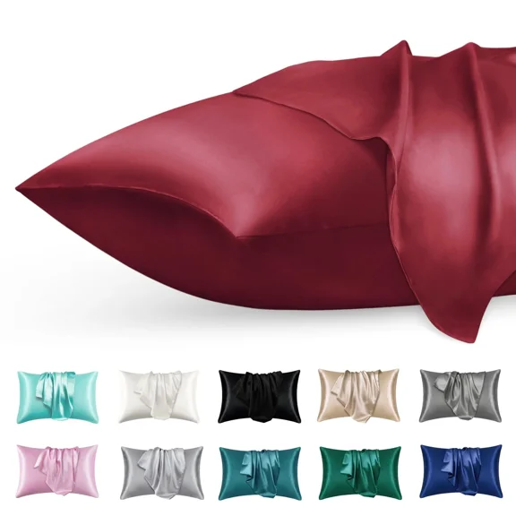 Burgundy Satin King Pillowcase Set 20 X 40 Silky Soft Hair Skin Care 2 Pack