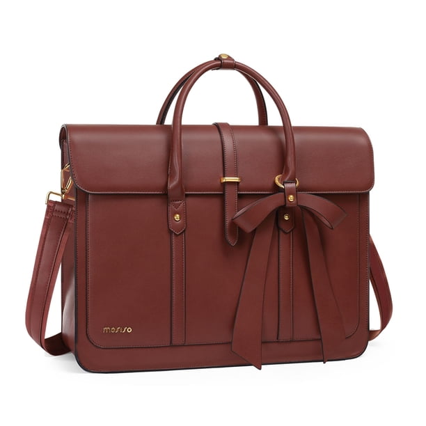 Bolsa para portátil MOSISO de piel sintética de 13 a 14 pulgadas para mujer, color marrón