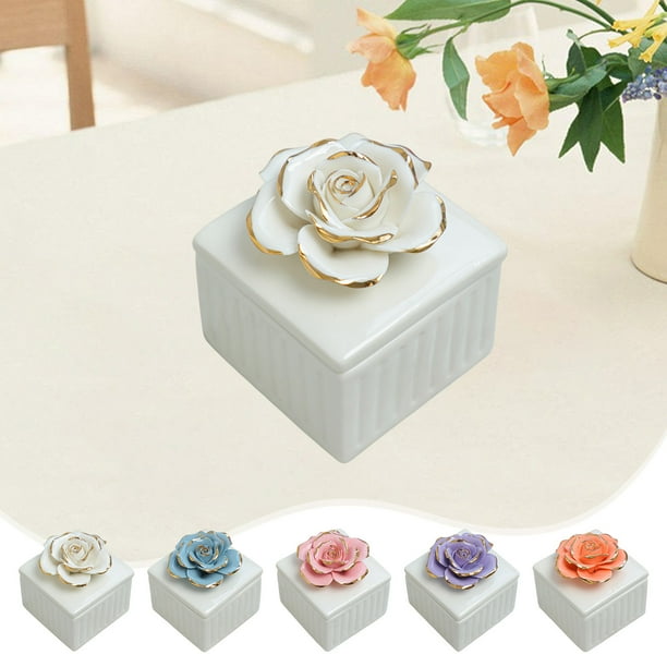 Organizador de caja de joyería para tarros de almacenamiento cerámico | Decoración náutica pintada a mano | 8x8x8cm | Azul, blanco, rosa, naranja | Regalo de candelabro de boda | Adorno para