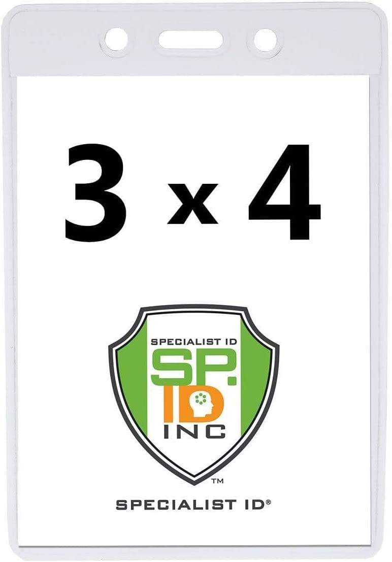 5 Pack - 3X4 Name Badge Holder Vertical - Heavy Duty Clear Plastic Conference Name Badges - 3 X 4 Portrait Badge Sleeve Cover for Large Event Name Tag by Specialist ID - image 1 of 2