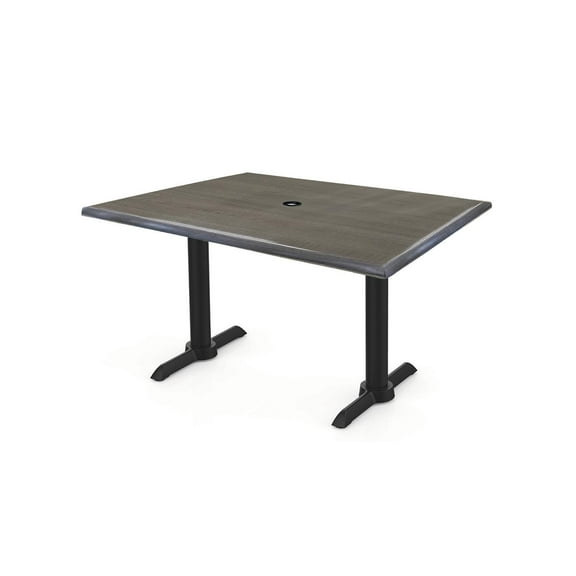 Two Indoor/Outdoor 30" Tall OD211EB Black Table Bases with a 22" Foot and a 30" x 48" Indoor/Outdoor Charcoal Top with Umbrella Hole by the Holland Bar Stool Co.