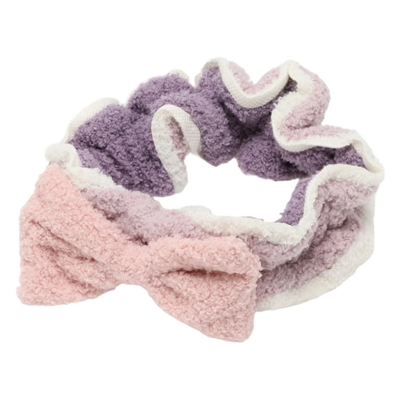 Unique Bargains 1 Pc Fashion Cute Plush Washing Face Knot Bow Headwrap for Women 8.27"x2.76" Pink Purple