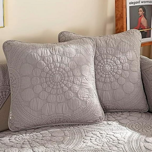 Zhuge Set of 2 Boho Circle Embroidery Throw Pillow Covers for Couch Bed Sofa Cotton Quilted Soft Cushion Covers (Grey,20"x20")