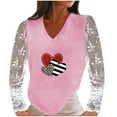 thumbnail image 2 of Pompotops Blouse Décontractée en Dentelle à Manches Longues Patchwork Col en V Imprimé Cœur, 2 of 7