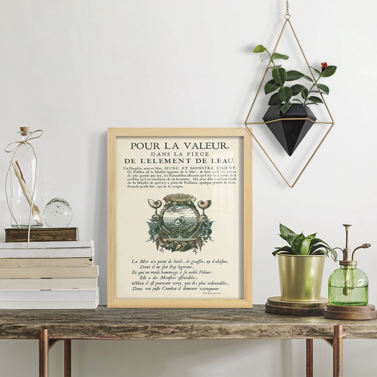 Printed Embellished Bookplate VII - Framed Print w/glass - Natural Wood