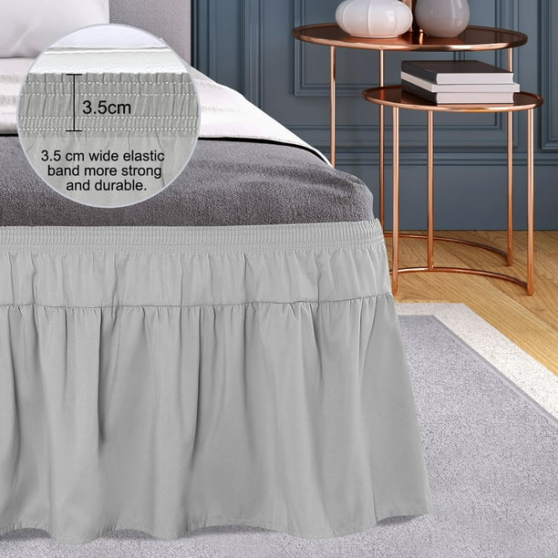 PiccoCasa Solid Polyester 16"Bed Skirts, Full, Gray