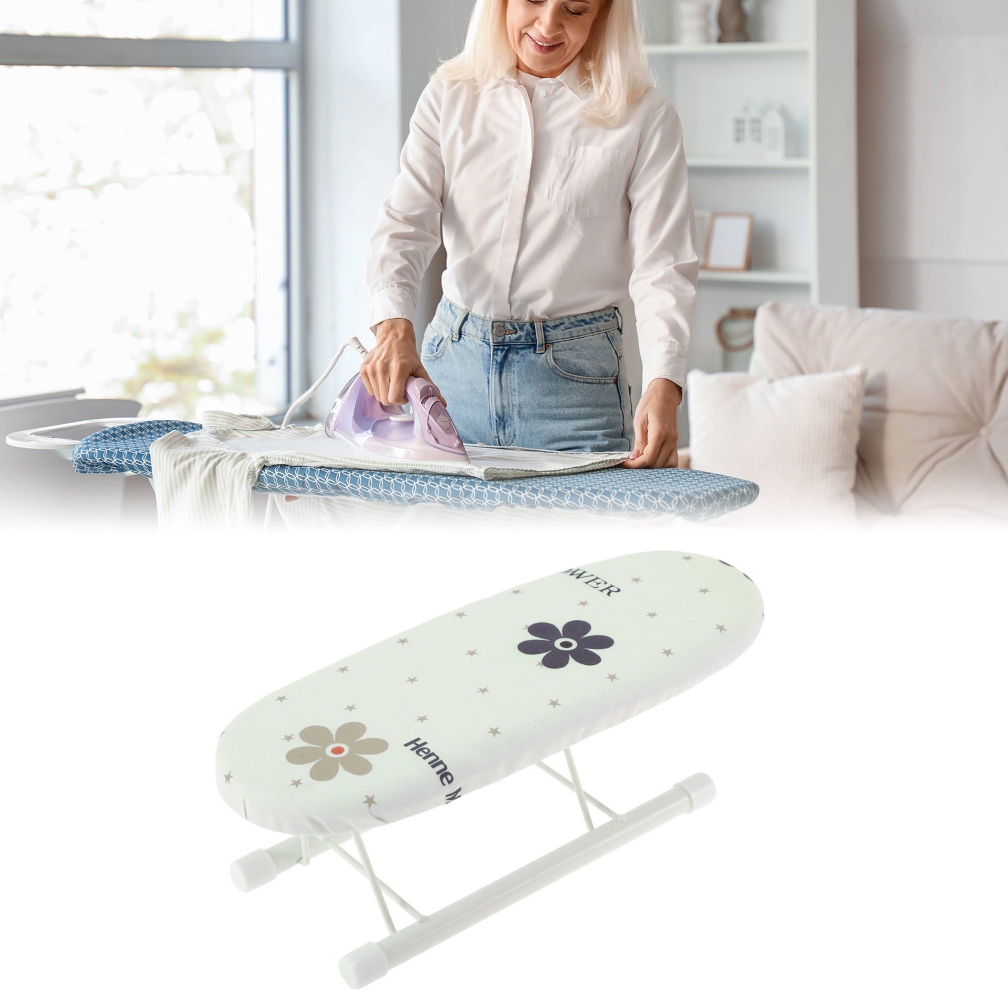 Unique Bargains Collapsible Mini Ironing Board Efficient Ironing Dark Blue, White