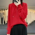thumbnail image 6 of PMVFHDE Women's Fashion Solid Color Cardigan Thick Hooded Loose Zipper Drawstring Sweater Knit Top Red,XL, 6 of 7