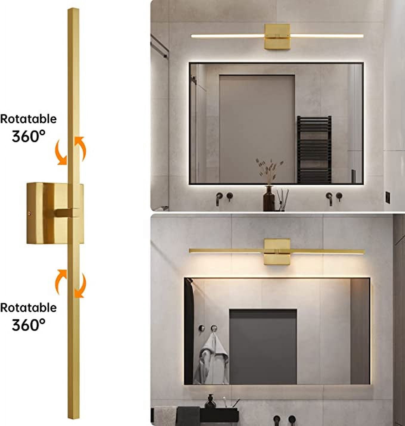 KAISITE 30 inch Bathroom Light Fixtures 360° Rotatable Dimmable  Vanity Light with 3500K Warm Light