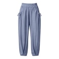 thumbnail image 3 of Edvintorg Cotton Pants for Women Casual Loose Fit Elastic Waisted Cuffed Trousers with Pockets Summer Clothes Womens Blue XXL, 3 of 6