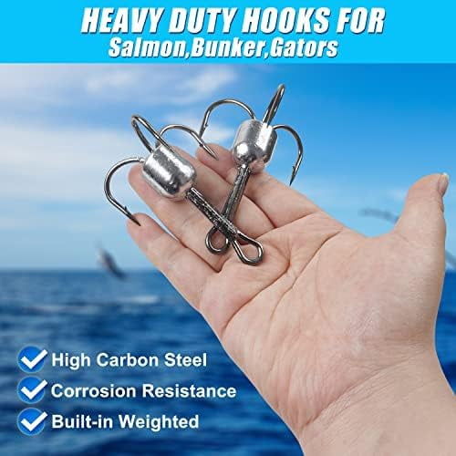 YNGLLC Snagging Hooks Weighted Treble Hooks,5pcs Large Weighted Treble Fishing Hooks Bunker Snag Hooks with Weight for Baitfish Trout Salmon 5/0 6/0 8/0 10/0