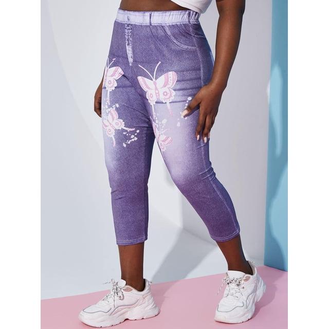 Tallas grandes Mariposa 3D Crop Esté impresas Rosegal Leggings de talla grande