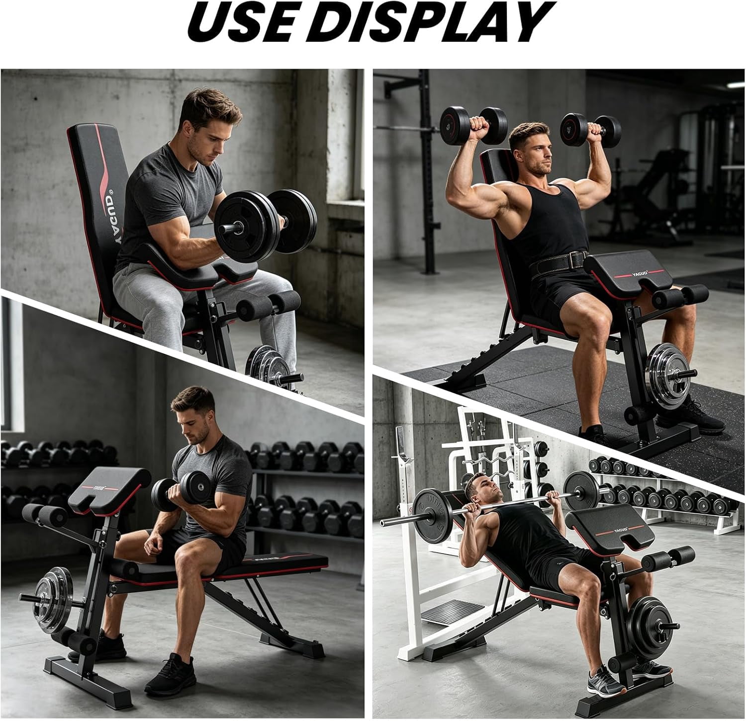 Weight Bench Press, Adjustable Workout Benches for Home Gym Dumbbell Exercise, 880 LB Stable Incline Decline Bench for Full Body Workout, 2 Sec Fast Folding Strength Training Sit up Bench