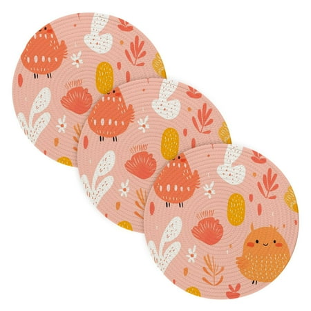 

Playful Orange Birds Coil Dish Mat Set 3 Pack 15 Round Heat-Resistant Durable Soft Polyester