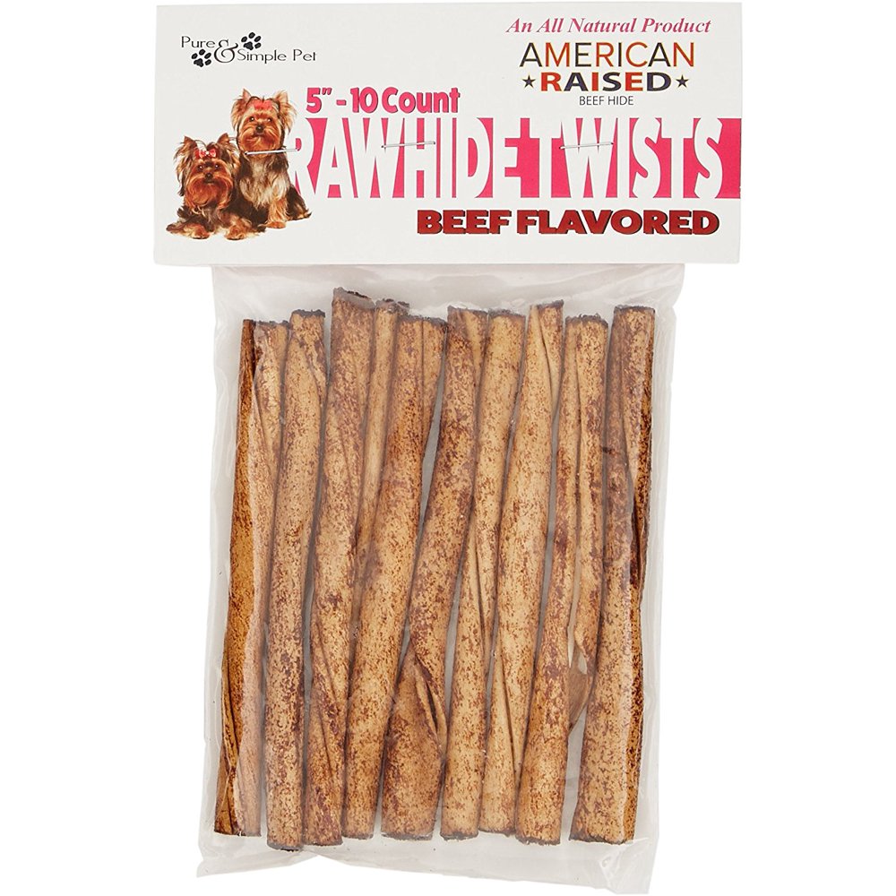 Pure & Simple Pet 5" Rawhide Twists Dog Chews, Beef Flavored, 10 Count