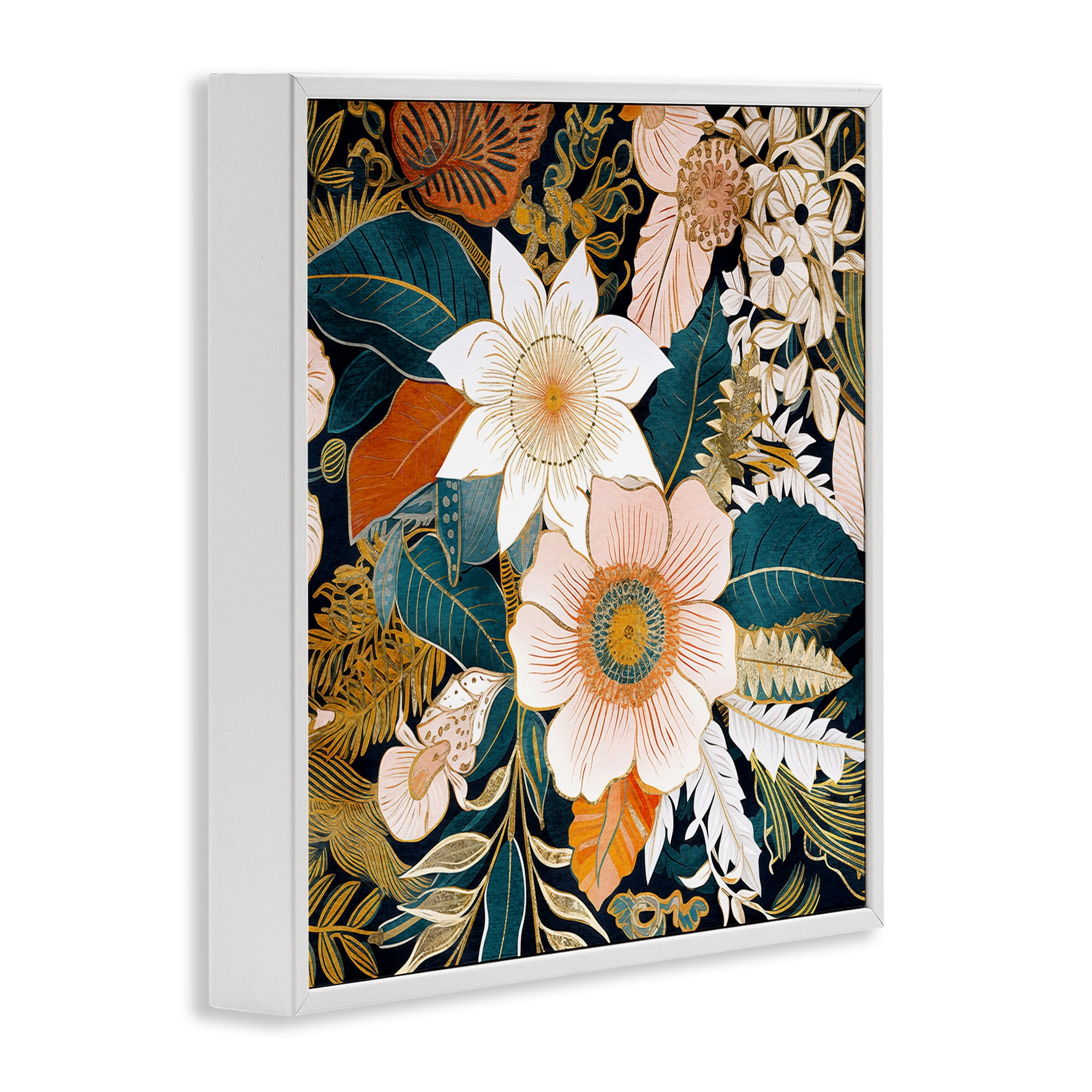 Stupell Industries Eclectic Floral Pattern Botanical & Floral Painting White Framed Art Print Wall Art, 24 x 24