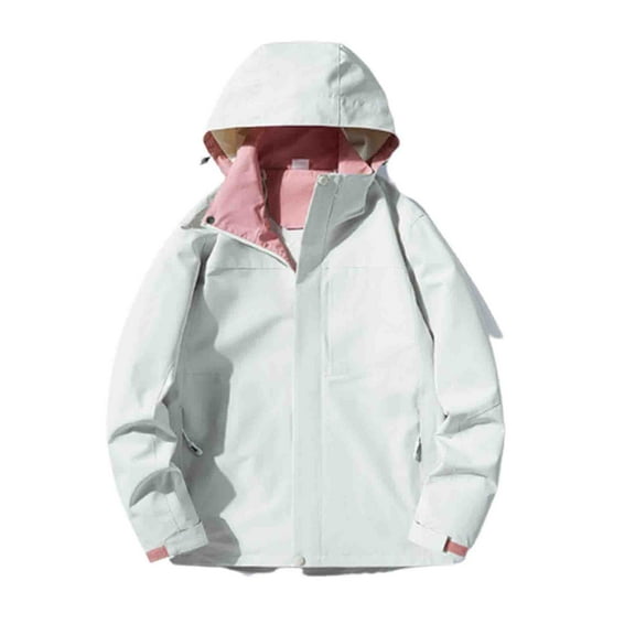 YUGYXL Women's Travel Jacket with Hoodie Spring Fall Lightweight Waterproof Windbreaker Plus Size Breathable Windproof Coats Casual Outdoor Active Sport Raincoat Today White,XL