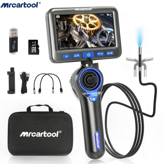 MRCARTOOL 360° Articulating Borescope with 5" Screen 6.2mm Camera, 2600mAh Battery, IP67 Waterproof, LED Light