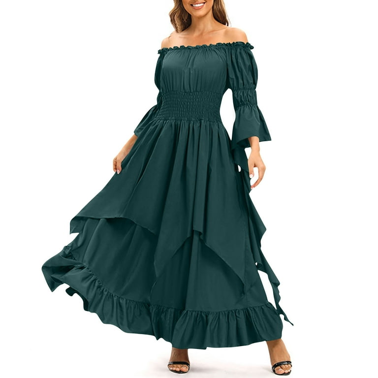 FAVIPT Medieval Dress Renaissance Costume Women Halloween Cosplay Vintage Maxi  Dress Off Shoulder Lace Up Fairy Dress Victorian Corset Fairy Costume  Blue,M - Walmart.com