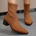 thumbnail image 2 of Women Pointed Toe Block Mid Heel Ankle Boots Faux Suede Fashion Winter Short Boots Solid Color Versatile Indoor Outdoor Daily Casual Boots US Size 4.5 To 8.5 Brown, 2 of 9