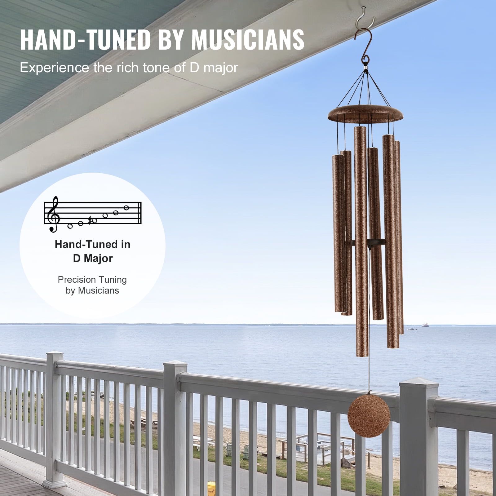 KFFKFF Outdoor Wind Chimes, 50", Richly Toned Wind Chimes with 6 Tubes, Distinctive Large Commemorative Wind Chimes for Anniversary, Remarkable Exterior Adornment for Your Patio,Backyard, Copper Vein