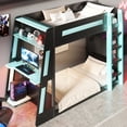 thumbnail image 4 of Mirightone Twin over Twin Bunk Bed with Gaming Desk and Storage Shelves, Wooden Gaming Bunk Bed with LED Light & Charging for Gamer - Black+Blue, 4 of 8
