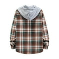 thumbnail image 4 of IROINNID Deals Shacket for Men Button Down Casual Turndown Long Sleeve Closure Plaid Print Hooded Shirt,Green, 4 of 5