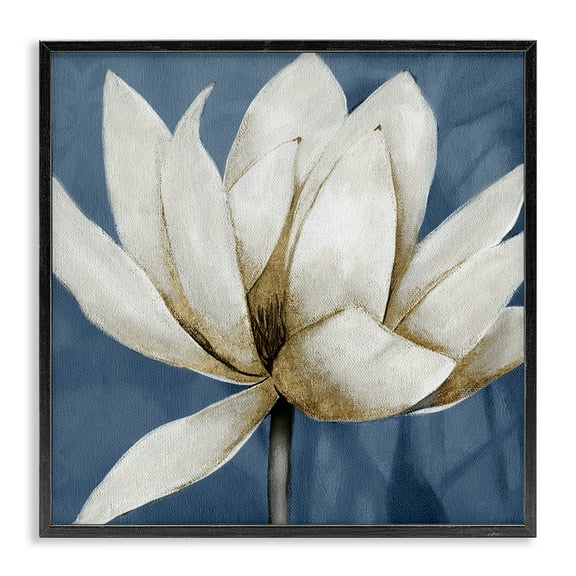 Stupell Industries White Lotus Blooms Botanical & Floral Painting Black Framed Art Print Wall Art, 12 x 12