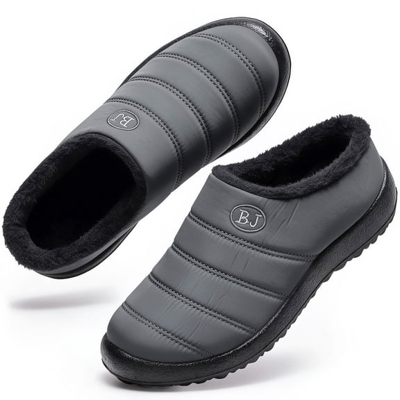 Knivor Unisex Scuff Slippers for Women Men Puffy Padded Upper Fleece Lined Water‑Resistant Winter House Shoes Non‑Slip Indoor Outdoor Slip‑On Slippers