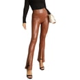 thumbnail image 5 of Women Faux Leather Pants High Waisted Flared PU Sexy Bodycon Split Trousers Slim Bell Bottom Skinny Leggings, 5 of 9