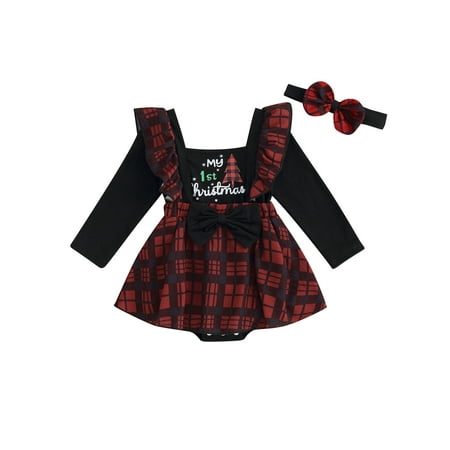 

Bagilaanoe Newborn Baby Girl Christmas Rompers Dress Plaid Long Sleeve Bodysuits + Headband 3M 6M 9M 12M 18M Infant Casual One Piece Jumpsuits