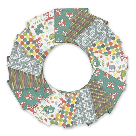 Create It 18"x21" Cotton Flannel Woodsie Pals Precut Sewing & Craft Fabric Bundle, Multicolor 15 Piece