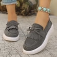 thumbnail image 6 of Womens Gray Slip-On Platform Loafers, Faux Suede Bow & Fringe Detail, Comfort Casual Walking Flat Shoes for Women,Size 9, 6 of 9