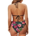 thumbnail image 6 of Chririnla Women's Halter Neck Two Piece Triangle Bikini Set Tropical Hibiscus Floral Print Sexy Tie Side Bathing Suit for Beach & Vacation, 6 of 9