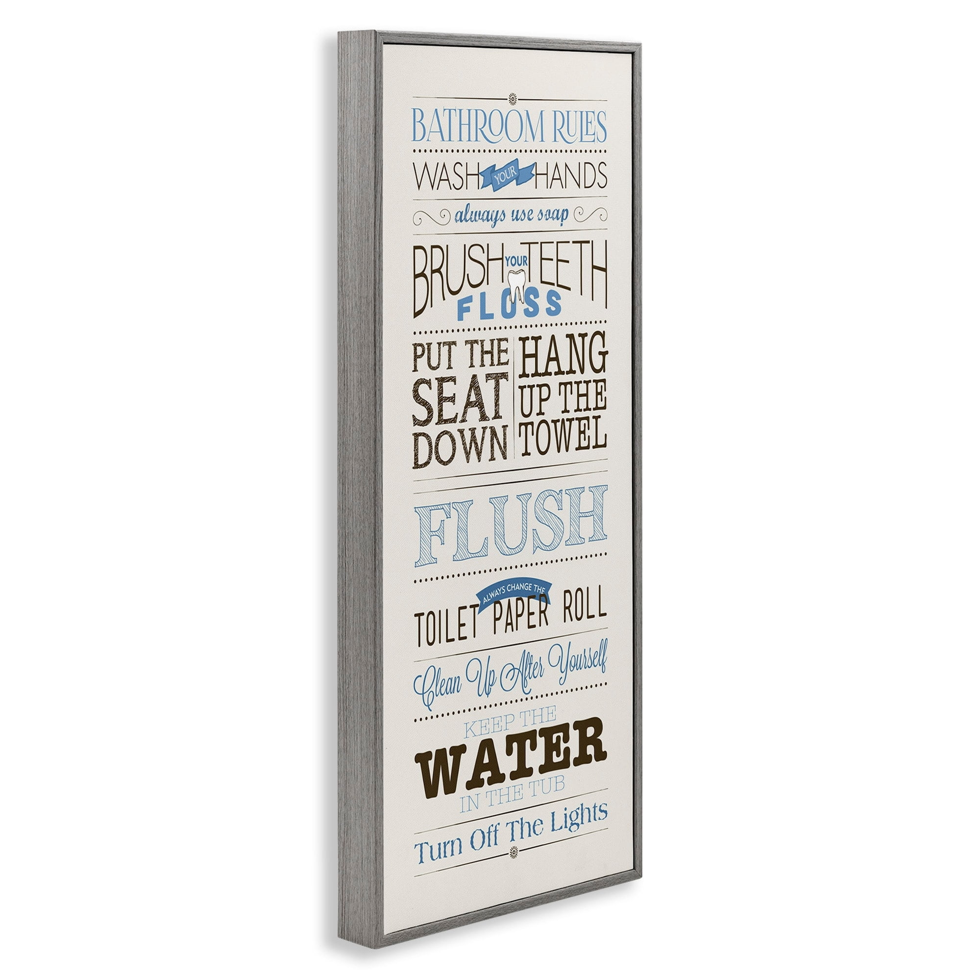 Stupell Industries Rules Blue and Black Print Bathroom, 13 x 30,Design by Stephanie Workman Marrott