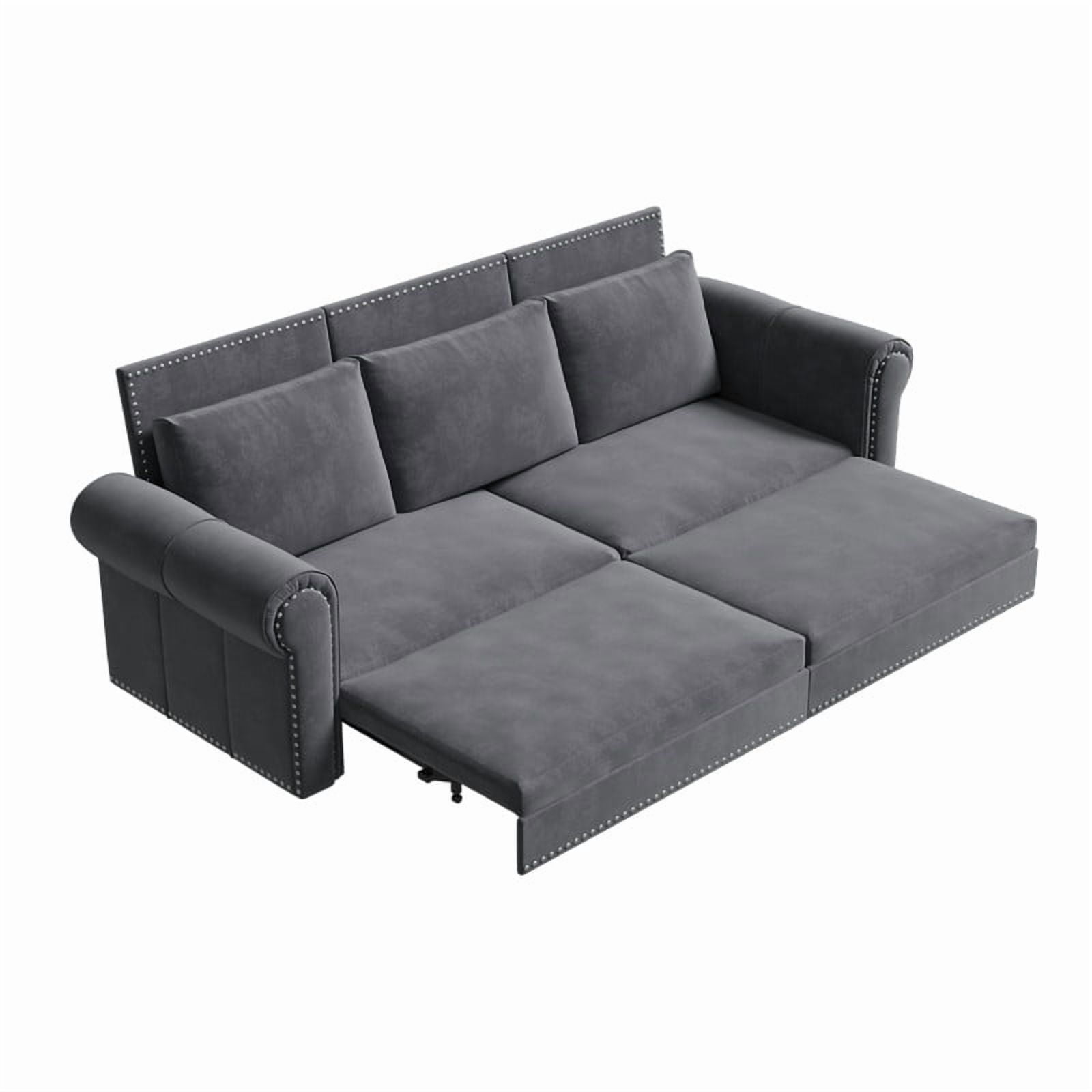 3-in-1 Velvet Convertible Sleeper Bed, 93.7" Chesterfield Sofa, King Size Pull Out Sofa Bed with Nailhead Trim & Rolled Arms, , Multi-Functional Futon Bed for Living Room, Bedroom, Apartment