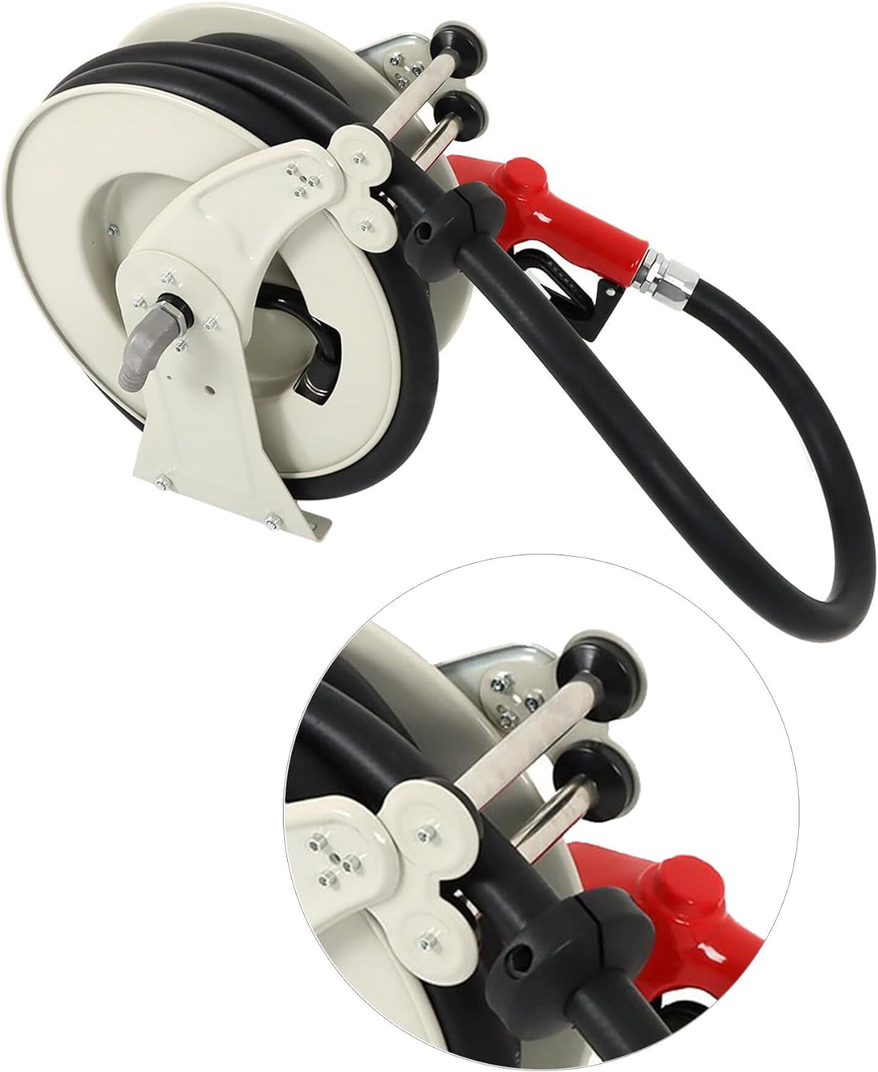 Fuel Hose Reel 1 Inch x 33 Feet Diesel Hose Reel Steel Structure Base Rubber Hose with Fuel Nozzle Hose Reel