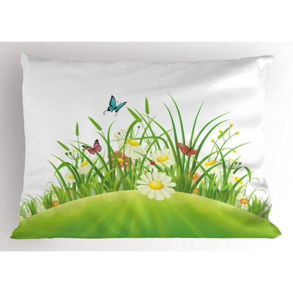 Ambesonne Garden Pillow Sham, Summer Hill Wildflowers, 26" X 20", Multicolor