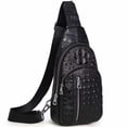 thumbnail image 1 of Bolso bandolera para hombre con estampado de cocodrilo, riñonera de piel auténtica, mochila con múltiples bolsillos., 1 of 7