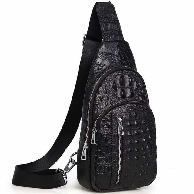 Bolso bandolera para hombre con estampado de cocodrilo, riñonera de piel auténtica, mochila con múltiples bolsillos.