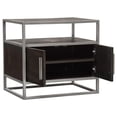 thumbnail image 3 of Benjara Chek 26" Side Table NightStand-2 Doors-1 Shelf- Dark Brown-Silver Steel, 3 of 6
