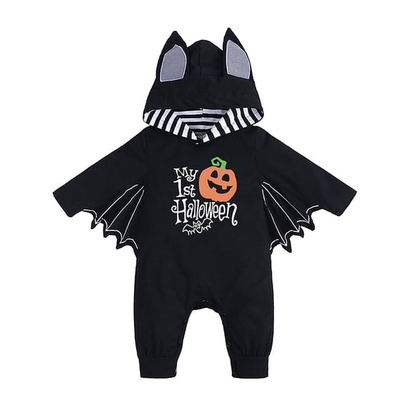 WIBACKER 0-18M My First Halloween Costumes for Newborn Baby Boy, Bat Cosplay Hoodie Romper for Infant Girls