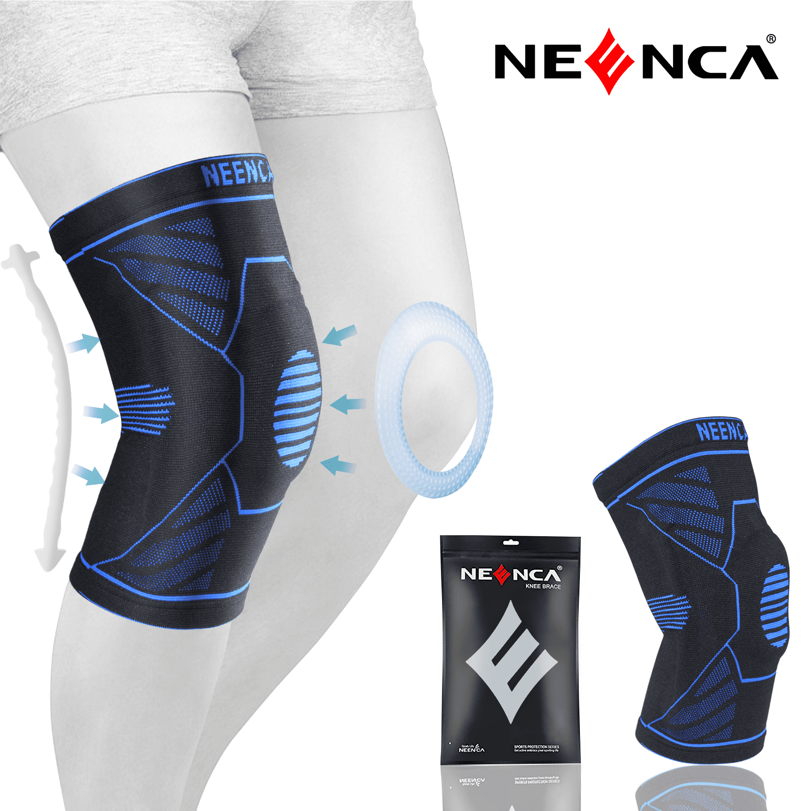 NEENCA Compression Knee Brace and Support Sleeve with Patella Gel Pads & Side Stabilizers (Single) Sky Blue XL