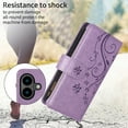 thumbnail image 7 of Butterfly Flower Embossed Wallet Case for iPhone 16, PU Leather Case Magnetic Closure Handbag Zipper Pocket Case Kickstand Card Slots with Hand Strap Flip Case for Women Girls, Purple, 7 of 7