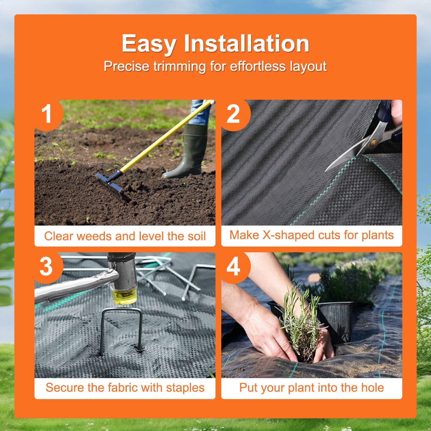 Vinci 4FT x 100FT Weed Barrier Fabric Heavy Duty Landscape Fabric for Garden Beds, Lawn, Pathways, Driveways & Ground Cover