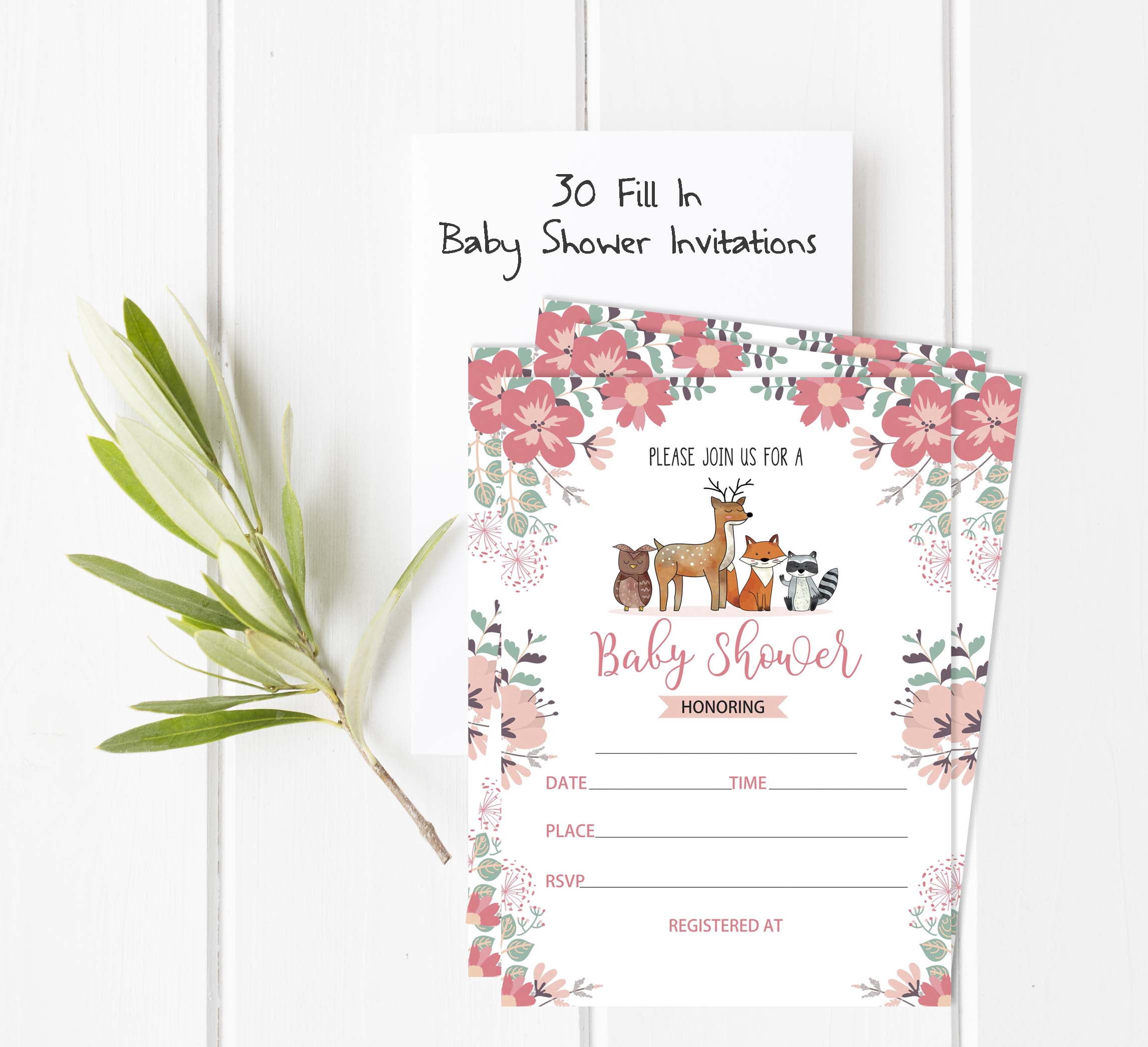 Inkdotpot Set Of 30AnimalsBaby Shower Invitations-Diaper Raffle Tickets And Baby Shower Book Request Cards-Gender Neutral Invites-Its A Boy-Its A Girl